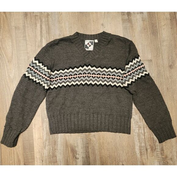 Vintage Its Our Time Medium Juniors Long Sleeves Stripe Knit Sweater Gray - Picture 2 of 7